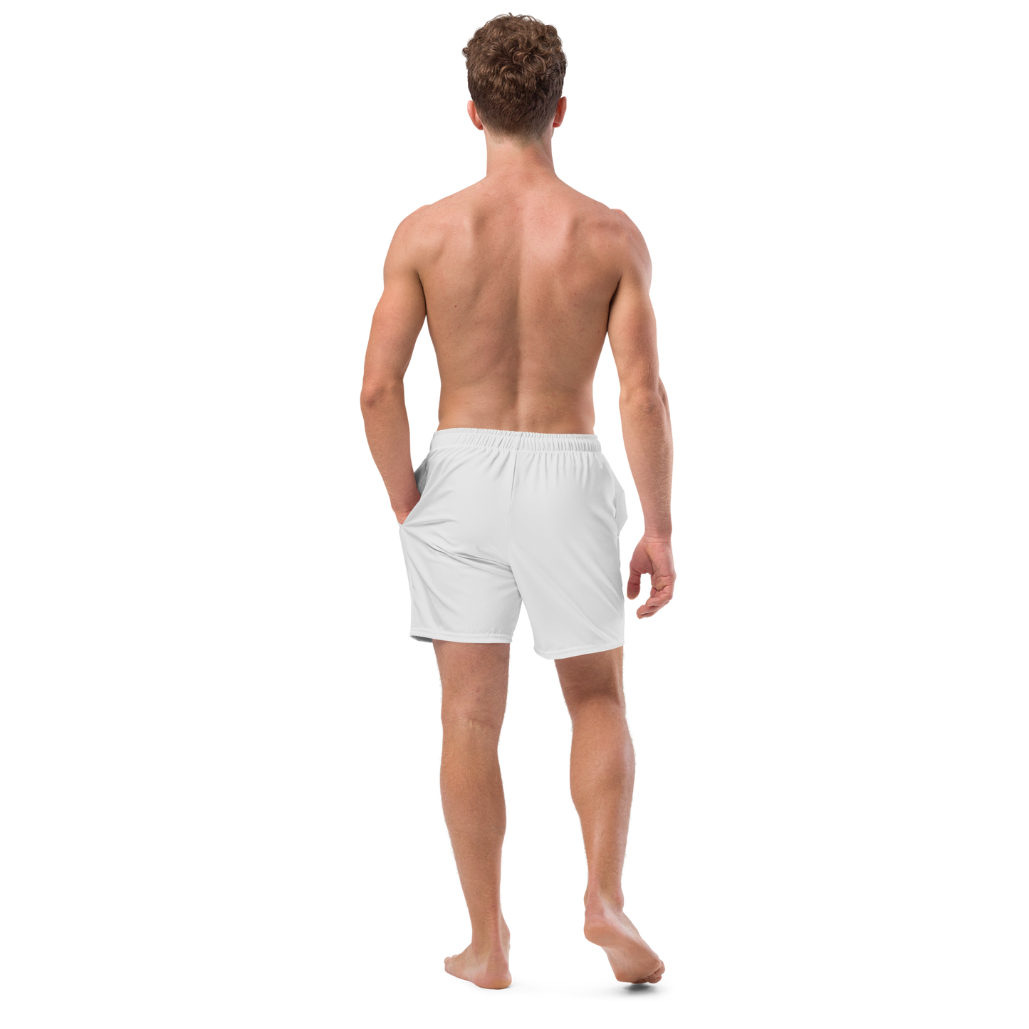 Michigan Upper Peninsula Men's Swim Trunks (w/ UP USA Flag ) | Birch Bark White