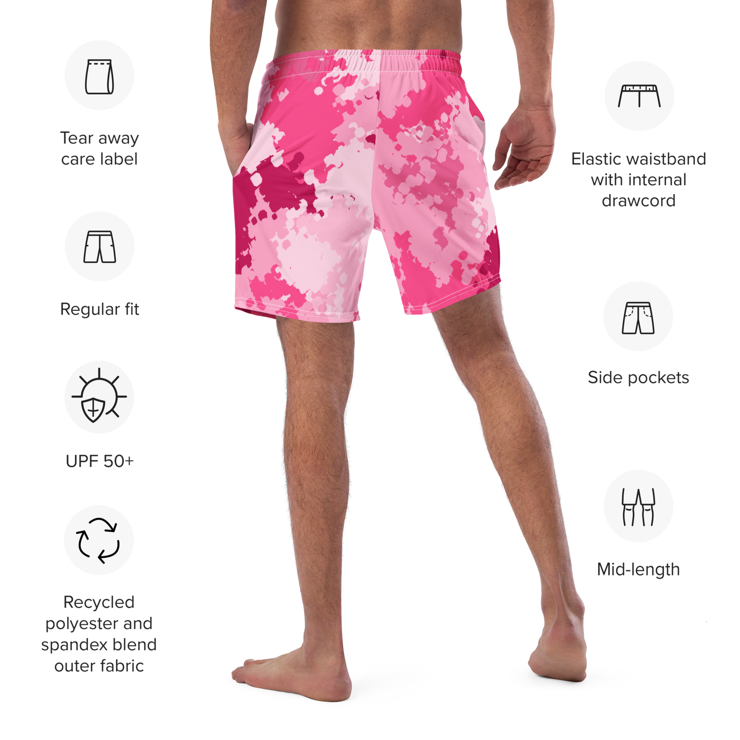 Michigan Upper Peninsula Men's Swim Trunks (w/ UP USA Flag ) | Pink Camo