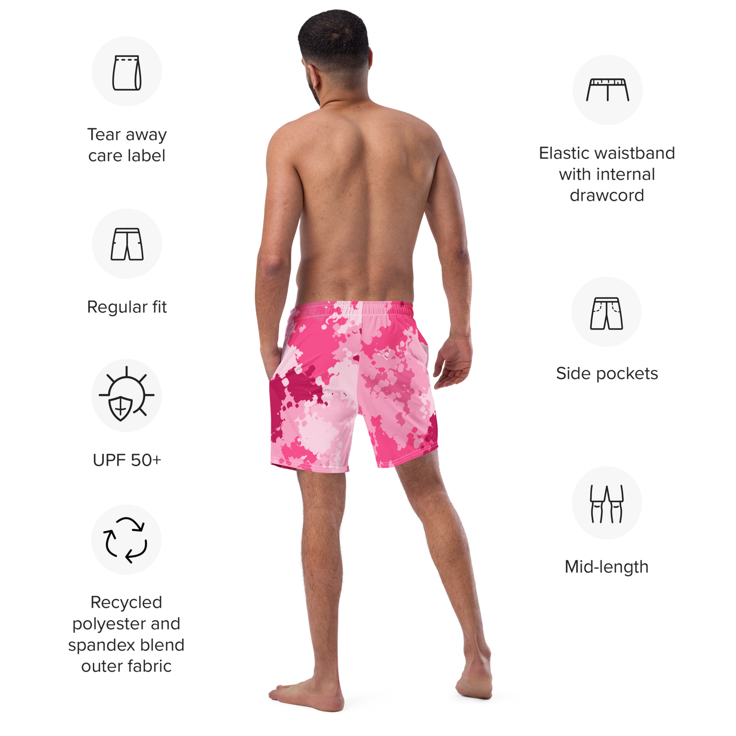 Michigan Upper Peninsula Men's Swim Trunks (w/ UP USA Flag ) | Pink Camo