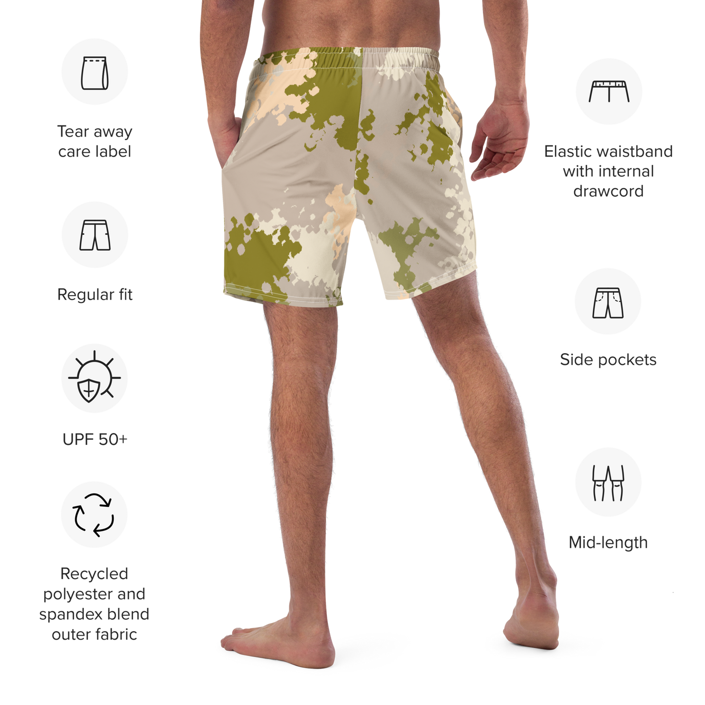 Michigan Upper Peninsula Men's Swim Trunks (w/ UP USA Flag ) | Rosy Mound Camo