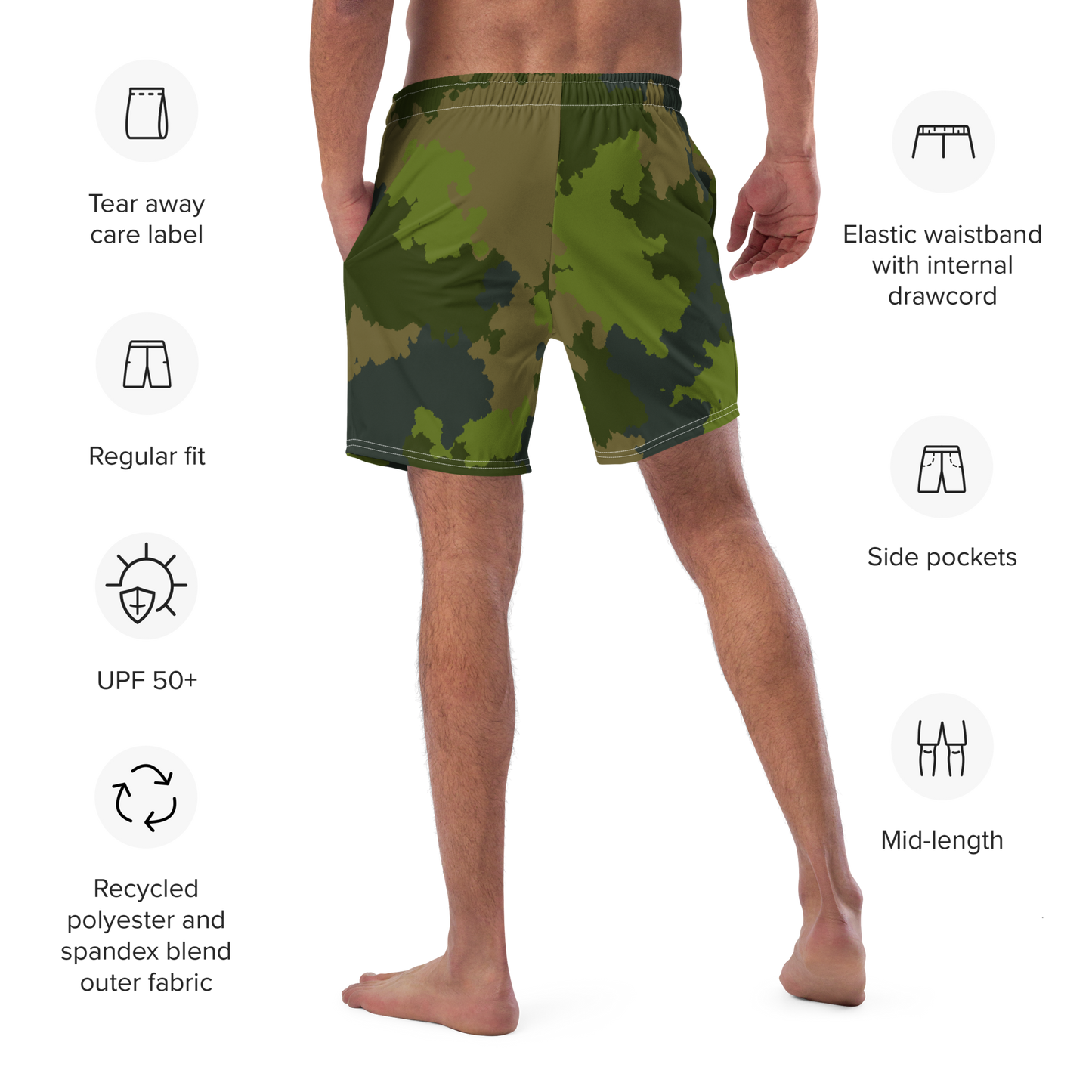 Michigan Upper Peninsula Men's Swim Trunks (w/ UP USA Flag ) | Woodland Camo