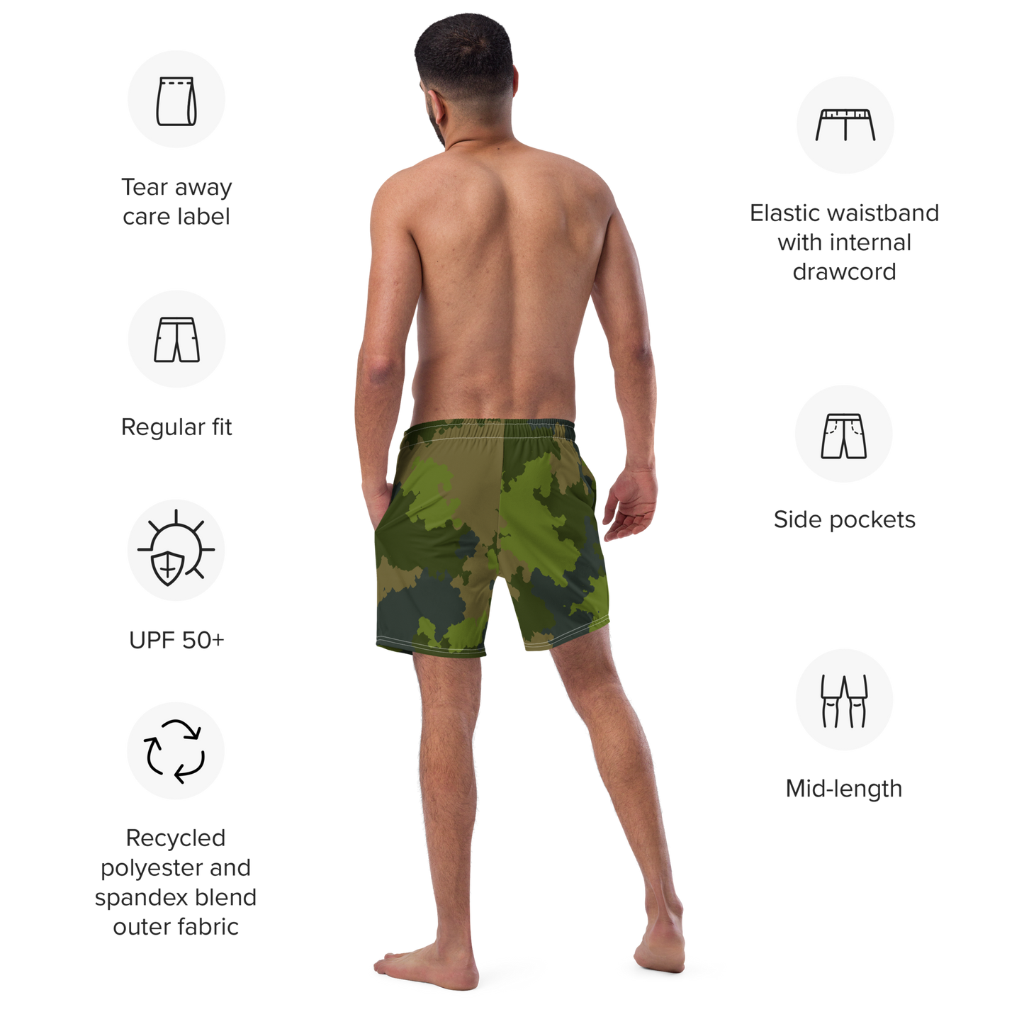 Michigan Upper Peninsula Men's Swim Trunks (w/ UP USA Flag ) | Woodland Camo