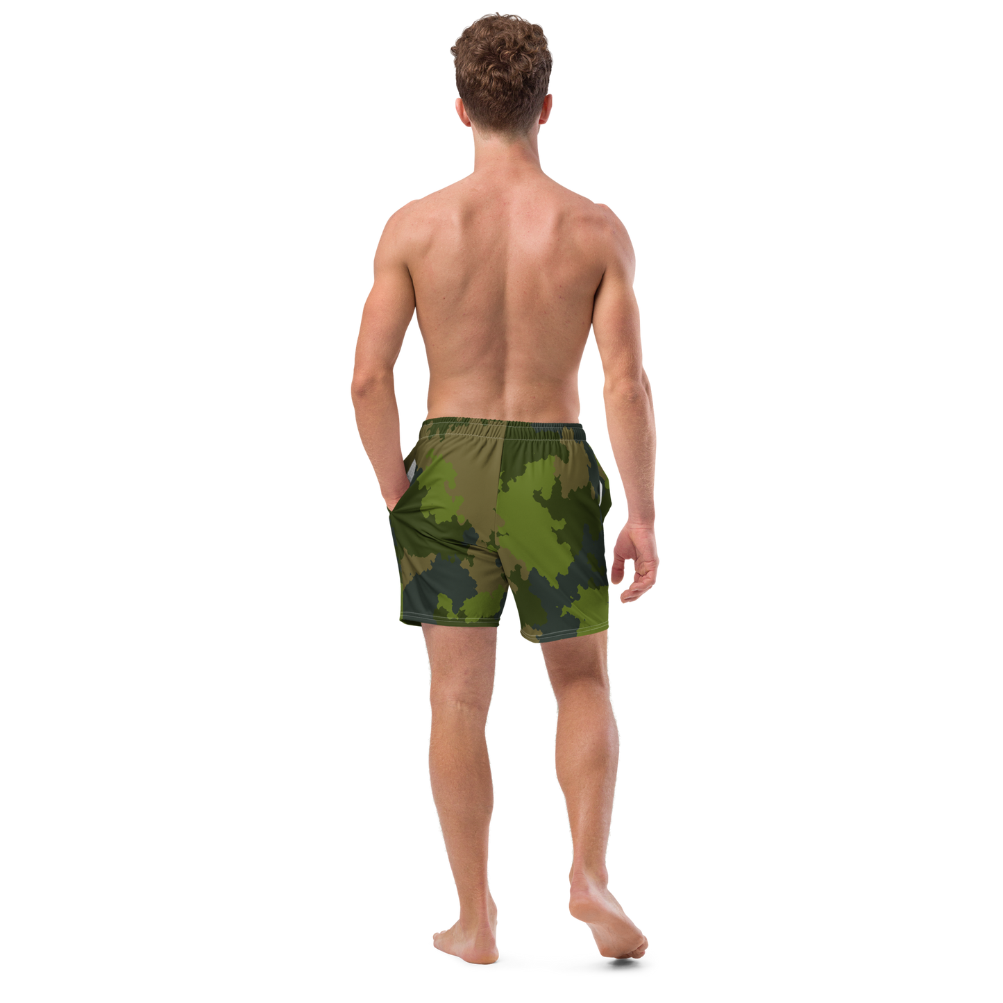 Michigan Upper Peninsula Men's Swim Trunks (w/ UP USA Flag ) | Woodland Camo