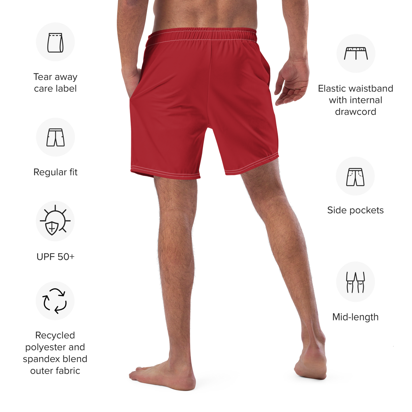 Michigan Upper Peninsula Men's Swim Trunks (w/ UP USA Flag ) | Thimbleberry Red