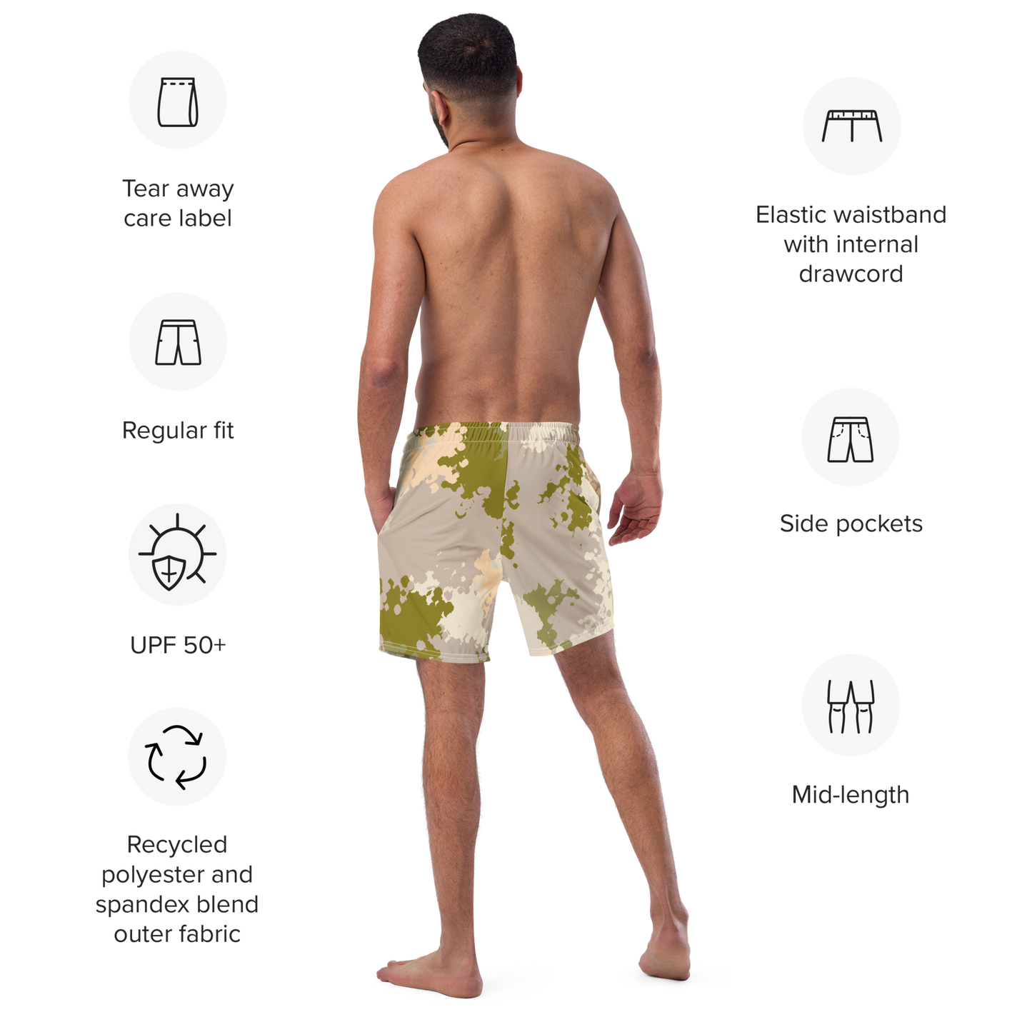 Michigan Upper Peninsula Men's Swim Trunks (w/ UP Outline) | Rosy Mound Camo