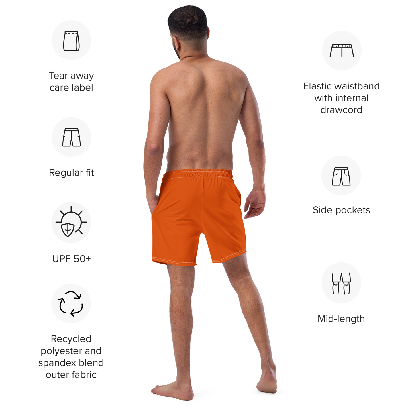 Michigan Upper Peninsula Men's Swim Trunks (w/ UP Outline ) | Maple Leaf Orange