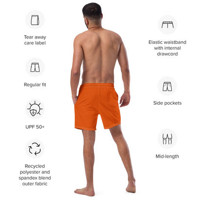 Michigan Upper Peninsula Men's Swim Trunks (w/ UP Outline ) | Maple Leaf Orange