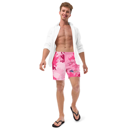 Michigan Upper Peninsula Men's Swim Trunks (w/ UP USA Flag ) | Pink Camo