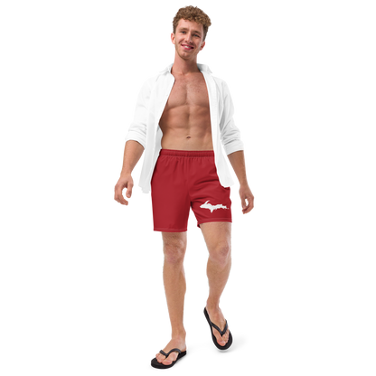 Michigan Upper Peninsula Men's Swim Trunks (w/ UP Outline) | Thimbleberry Red