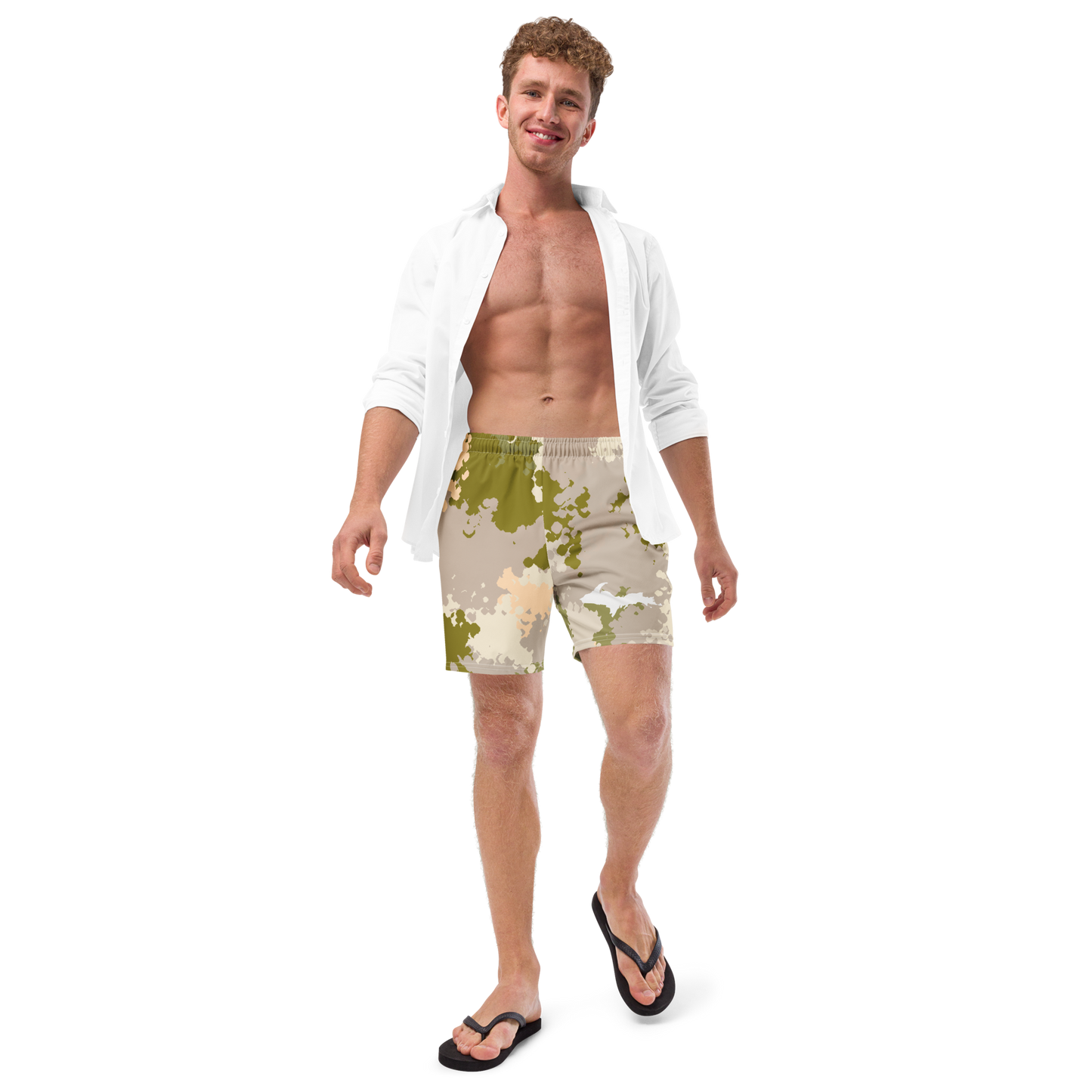 Michigan Upper Peninsula Men's Swim Trunks (w/ UP Outline) | Rosy Mound Camo