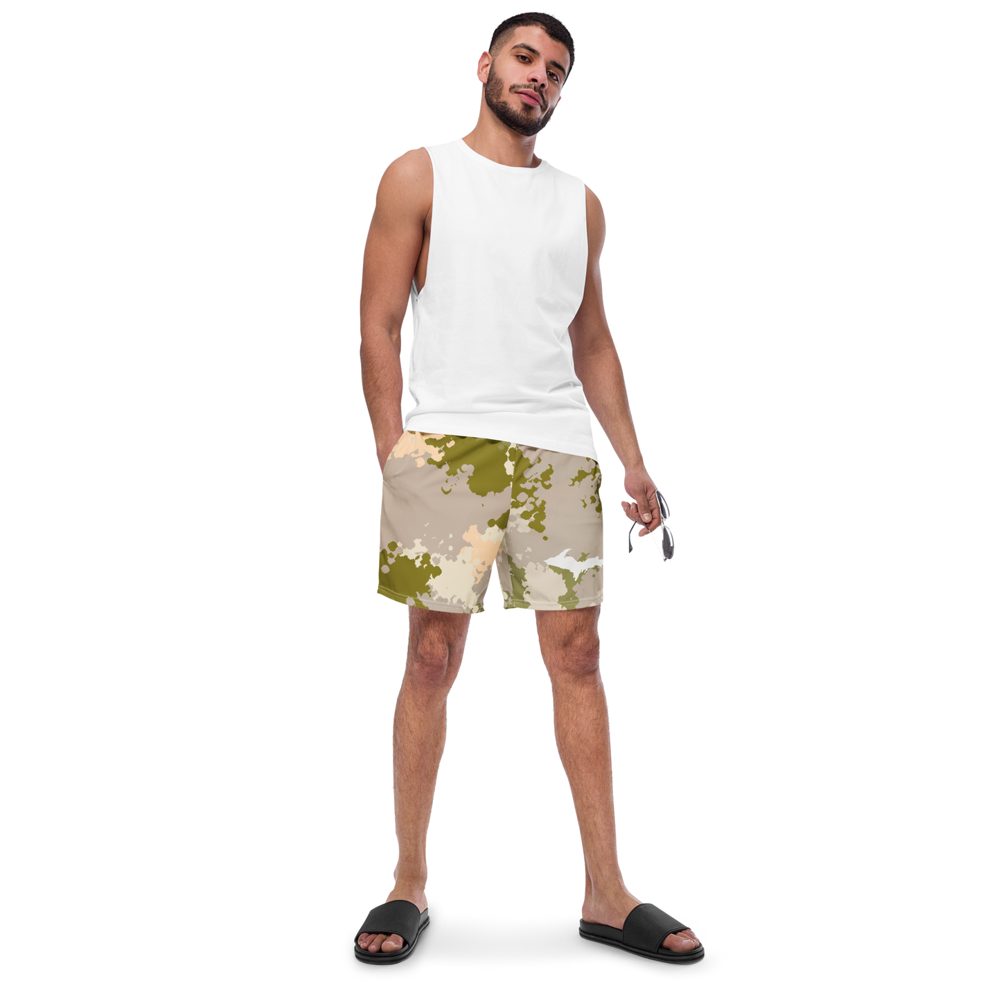 Michigan Upper Peninsula Men's Swim Trunks (w/ UP Outline) | Rosy Mound Camo