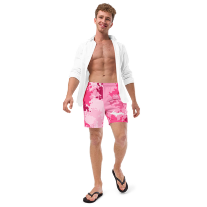 Michigan Upper Peninsula Men's Swim Trunks (w/ UP Outline) | Pink Camo