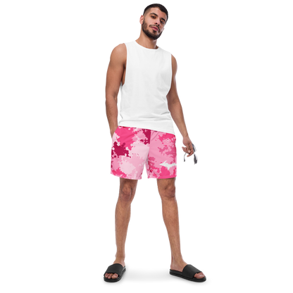 Michigan Upper Peninsula Men's Swim Trunks (w/ UP Outline) | Pink Camo