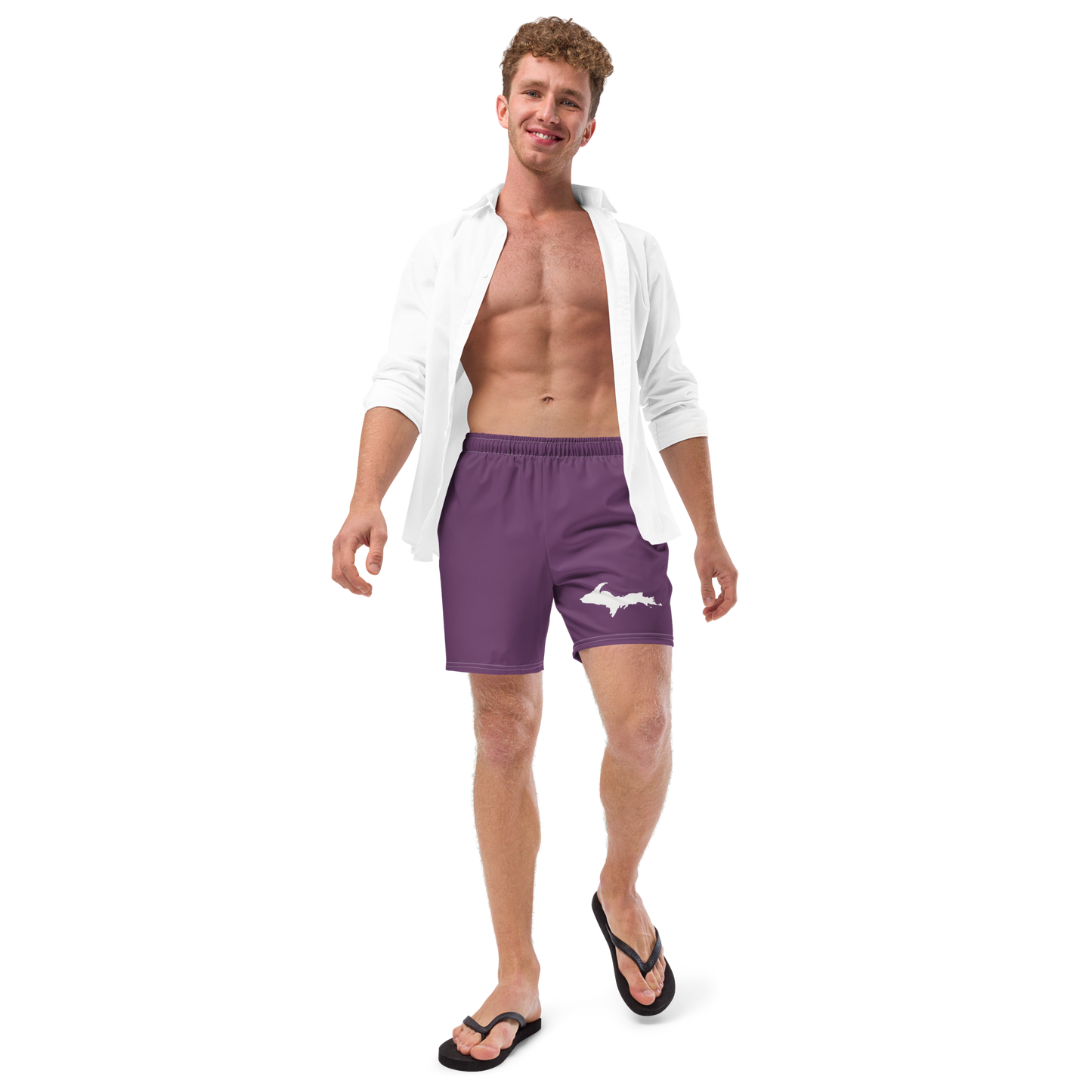 Michigan Upper Peninsula Men's Swim Trunks (w/ UP Outline) | Plum