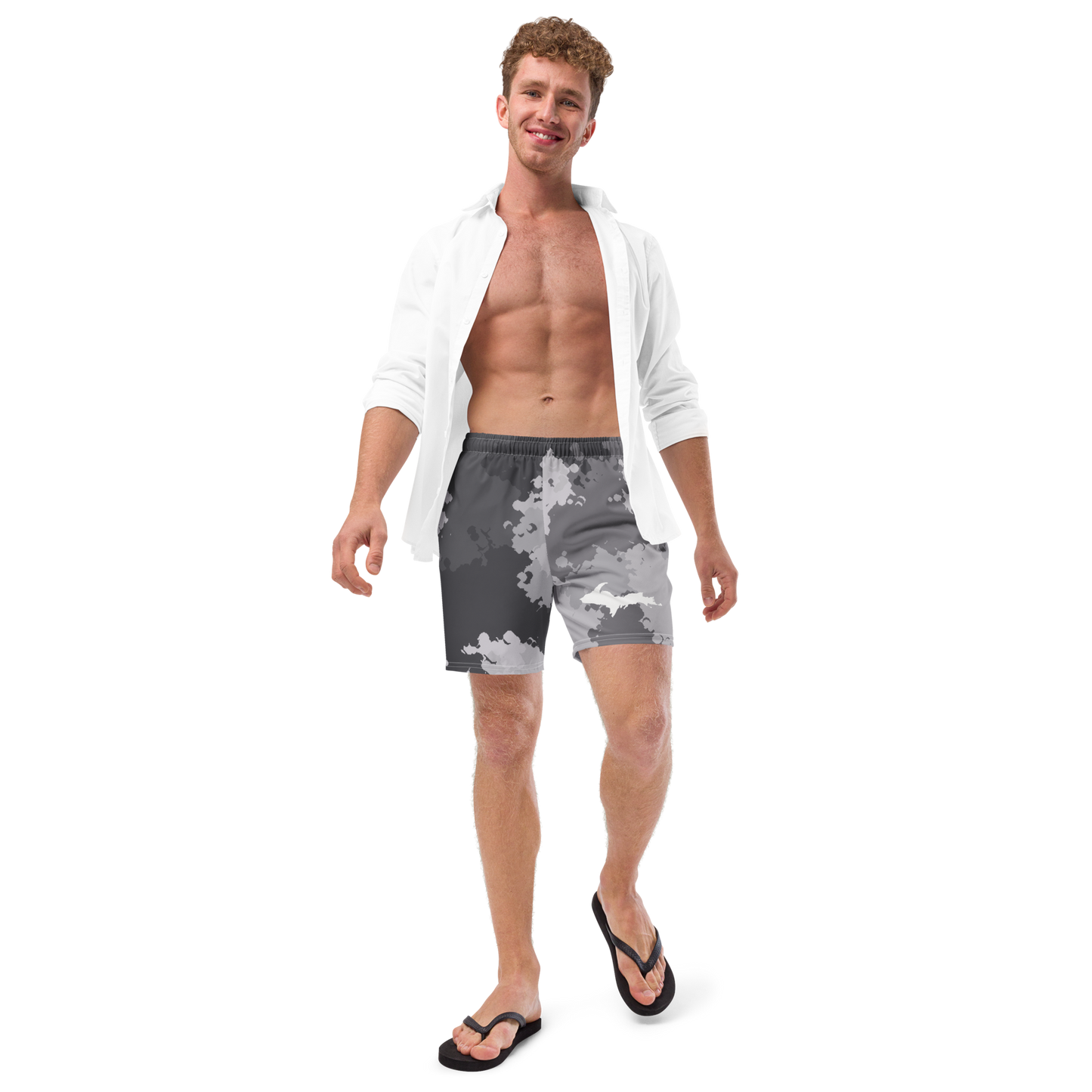 Michigan Upper Peninsula Men's Swim Trunks (w/ UP Outline) | Iron Ore Camo