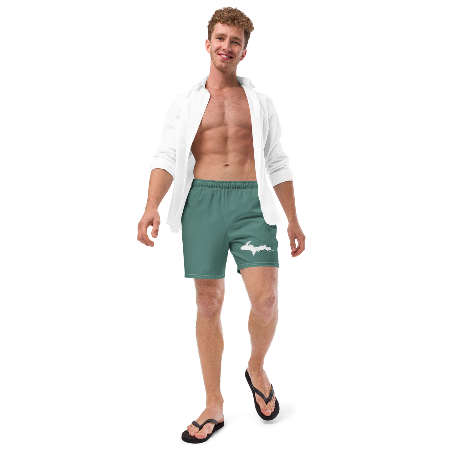 Michigan Upper Peninsula Men's Swim Trunks (w/ UP Outline) | Copper Green