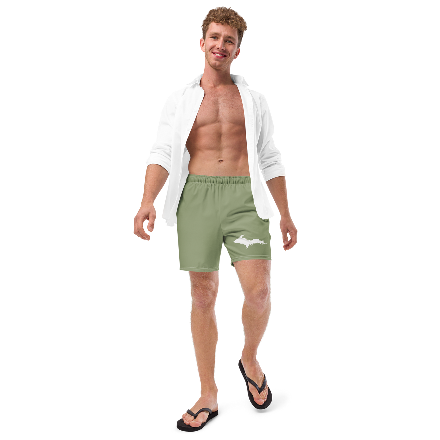 Michigan Upper Peninsula Men's Swim Trunks (w/ UP Outline ) | Beachgrass Green