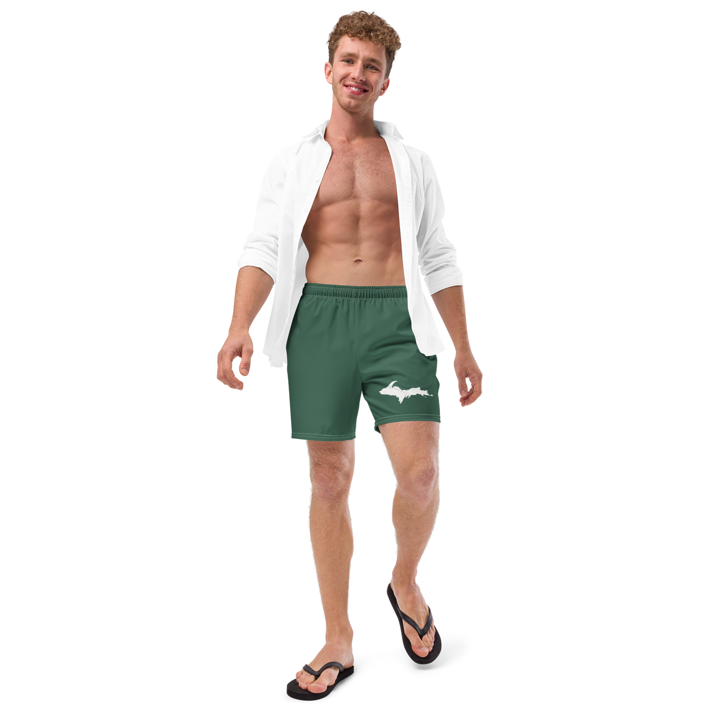 Michigan Upper Peninsula Men's Swim Trunks (w/ UP Outline ) | Ginger Ale Green