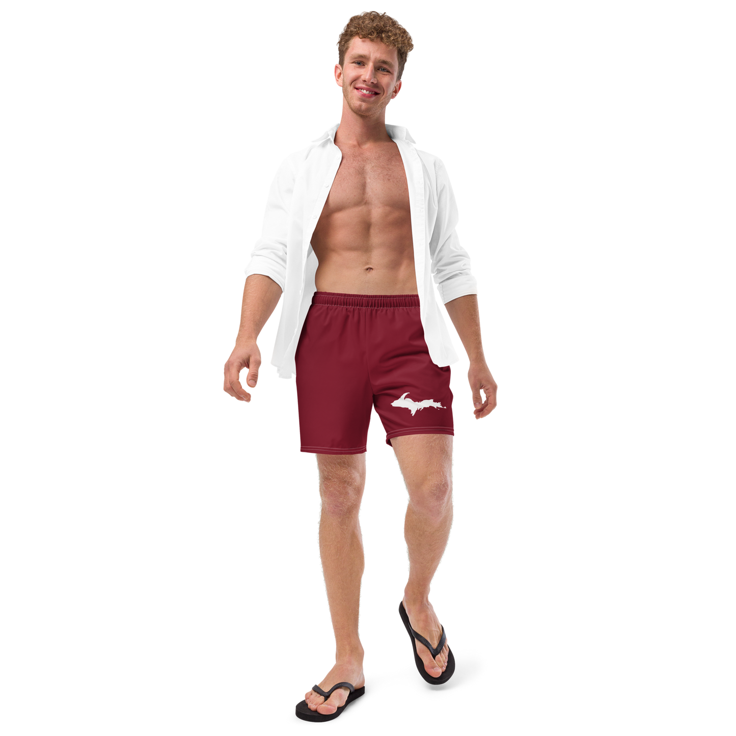 Michigan Upper Peninsula Men's Swim Trunks (w/ UP Outline ) | Burgundy