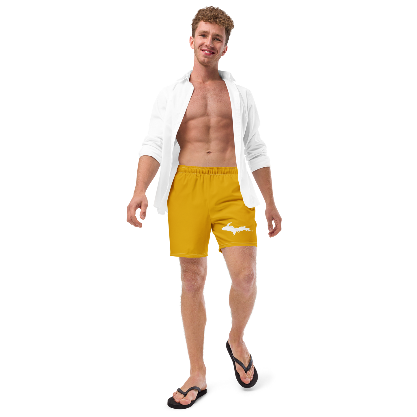 Michigan Upper Peninsula Men's Swim Trunks (w/ UP Outline ) | Gold