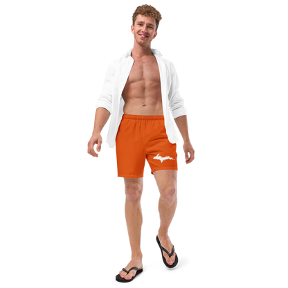 Michigan Upper Peninsula Men's Swim Trunks (w/ UP Outline ) | Maple Leaf Orange