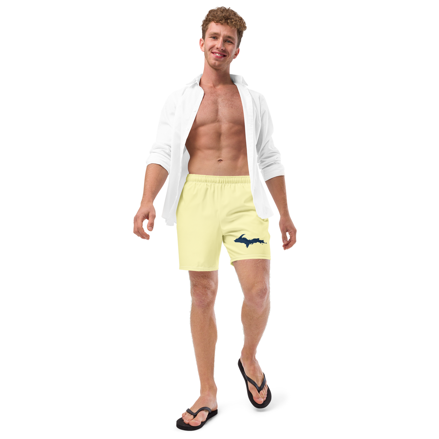 Michigan Upper Peninsula Men's Swim Trunks (w/ UP Outline ) | Canary Yellow