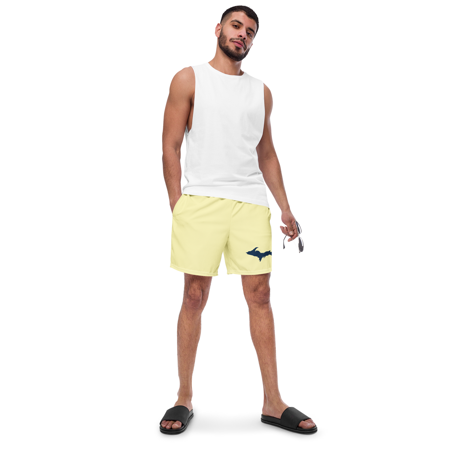 Michigan Upper Peninsula Men's Swim Trunks (w/ UP Outline ) | Canary Yellow