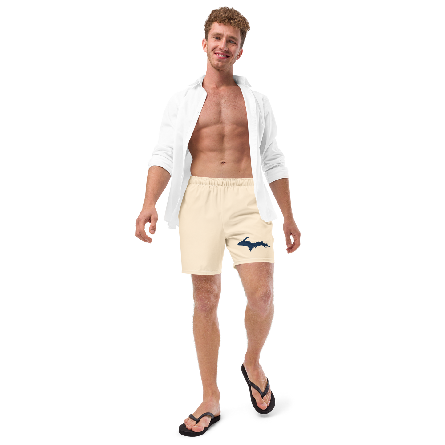 Michigan Upper Peninsula Men's Swim Trunks (w/ UP Outline) | Champagne White