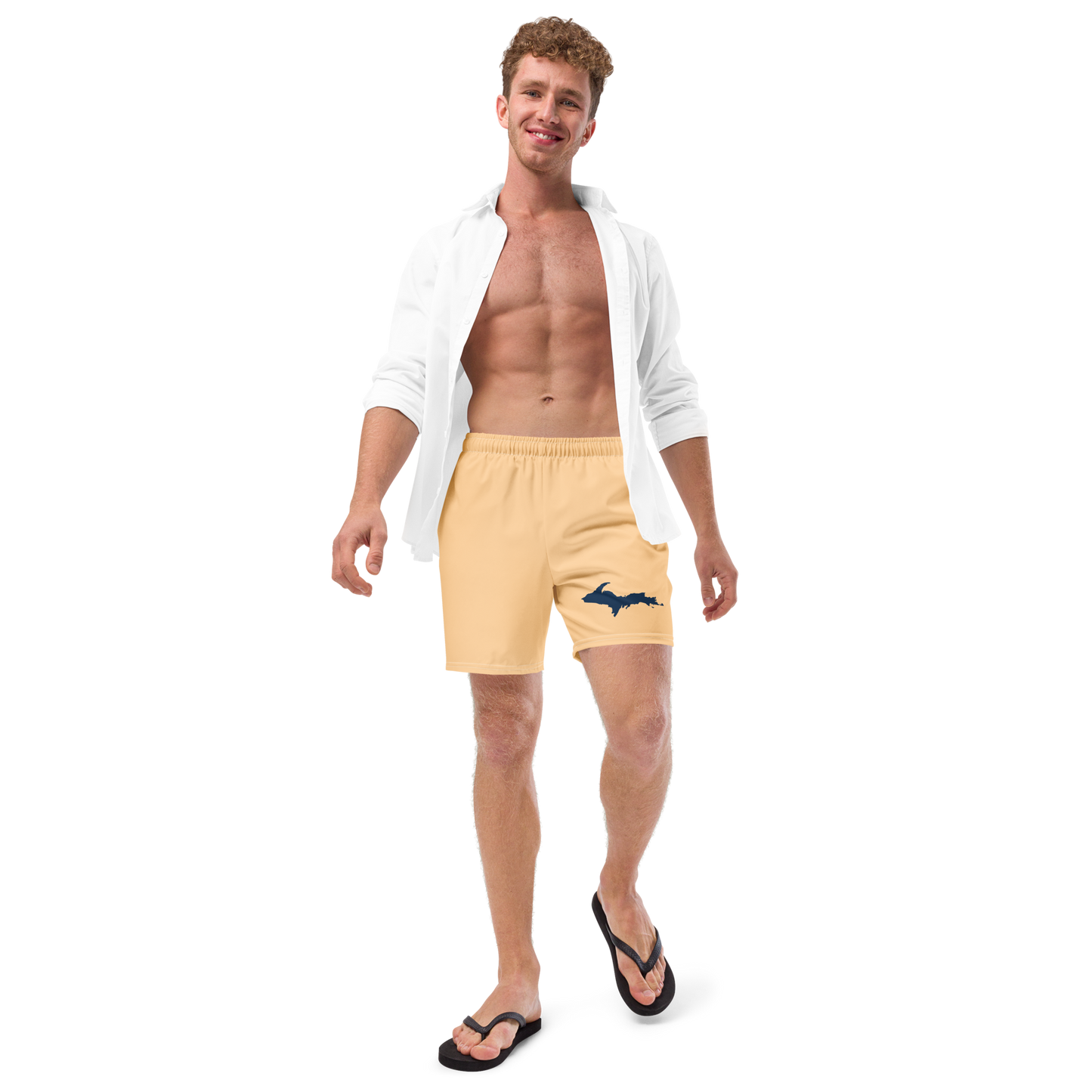 Michigan Upper Peninsula Men's Swim Trunks (w/ UP Outline) | Pale Apricot