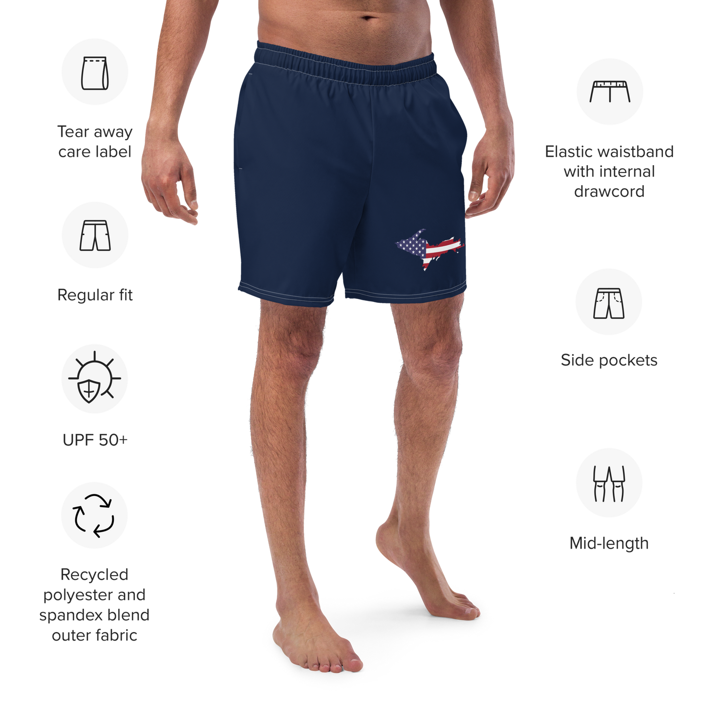 Michigan Upper Peninsula Men's Swim Trunks (w/ UP USA Flag ) | Men's - Navy