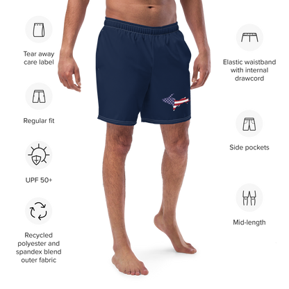 Michigan Upper Peninsula Men's Swim Trunks (w/ UP USA Flag ) | Men's - Navy