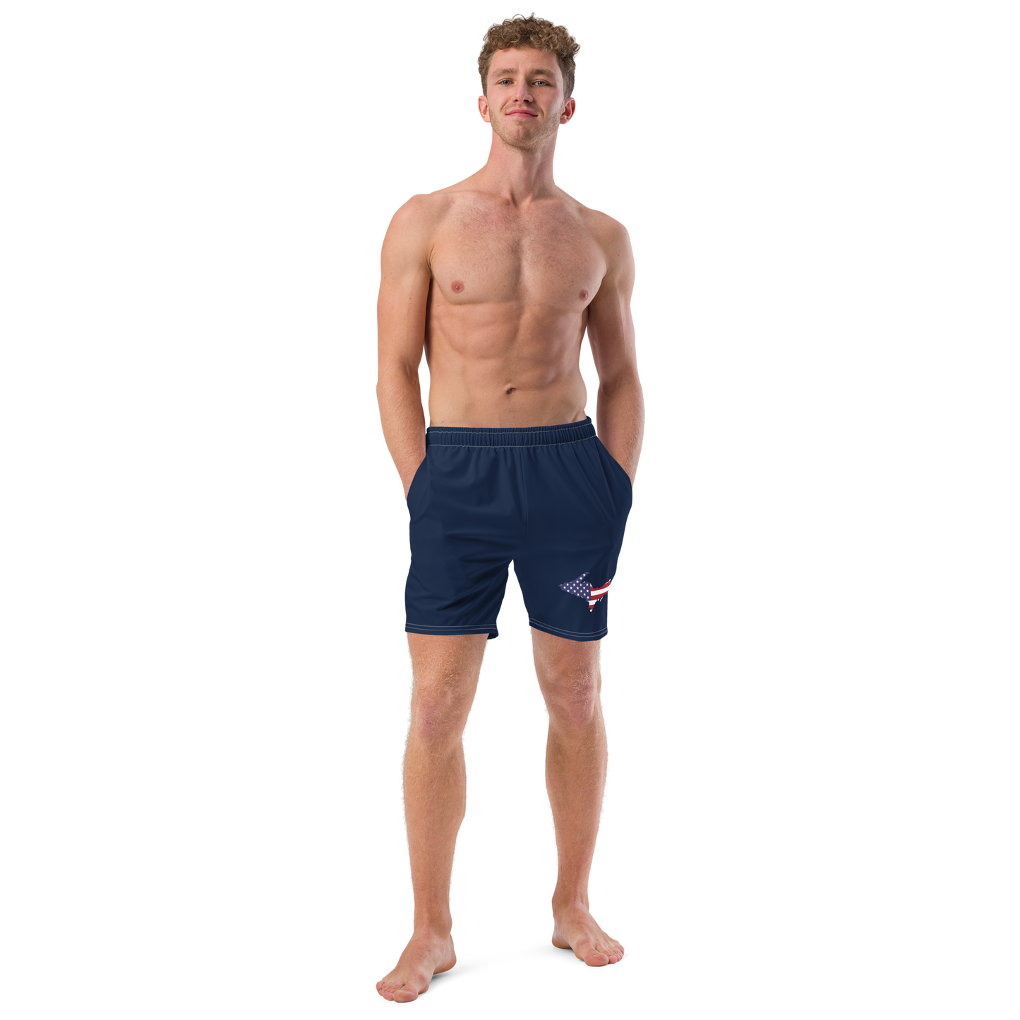 Michigan Upper Peninsula Men's Swim Trunks (w/ UP USA Flag ) | Men's - Navy