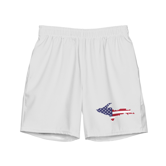 Michigan Upper Peninsula Men's Swim Trunks (w/ UP USA Flag ) | Birch Bark White