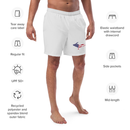 Michigan Upper Peninsula Men's Swim Trunks (w/ UP USA Flag ) | Birch Bark White