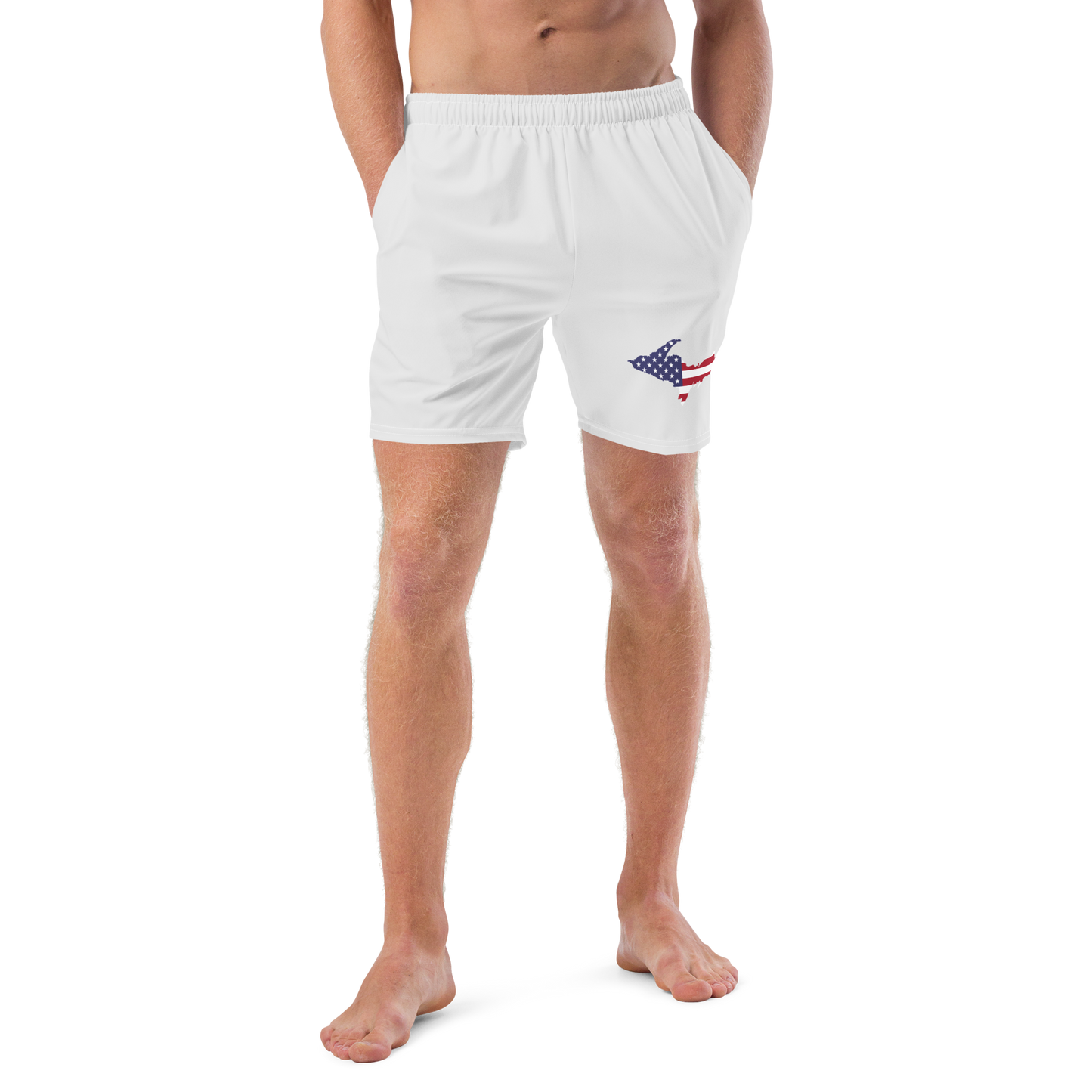 Michigan Upper Peninsula Men's Swim Trunks (w/ UP USA Flag ) | Birch Bark White