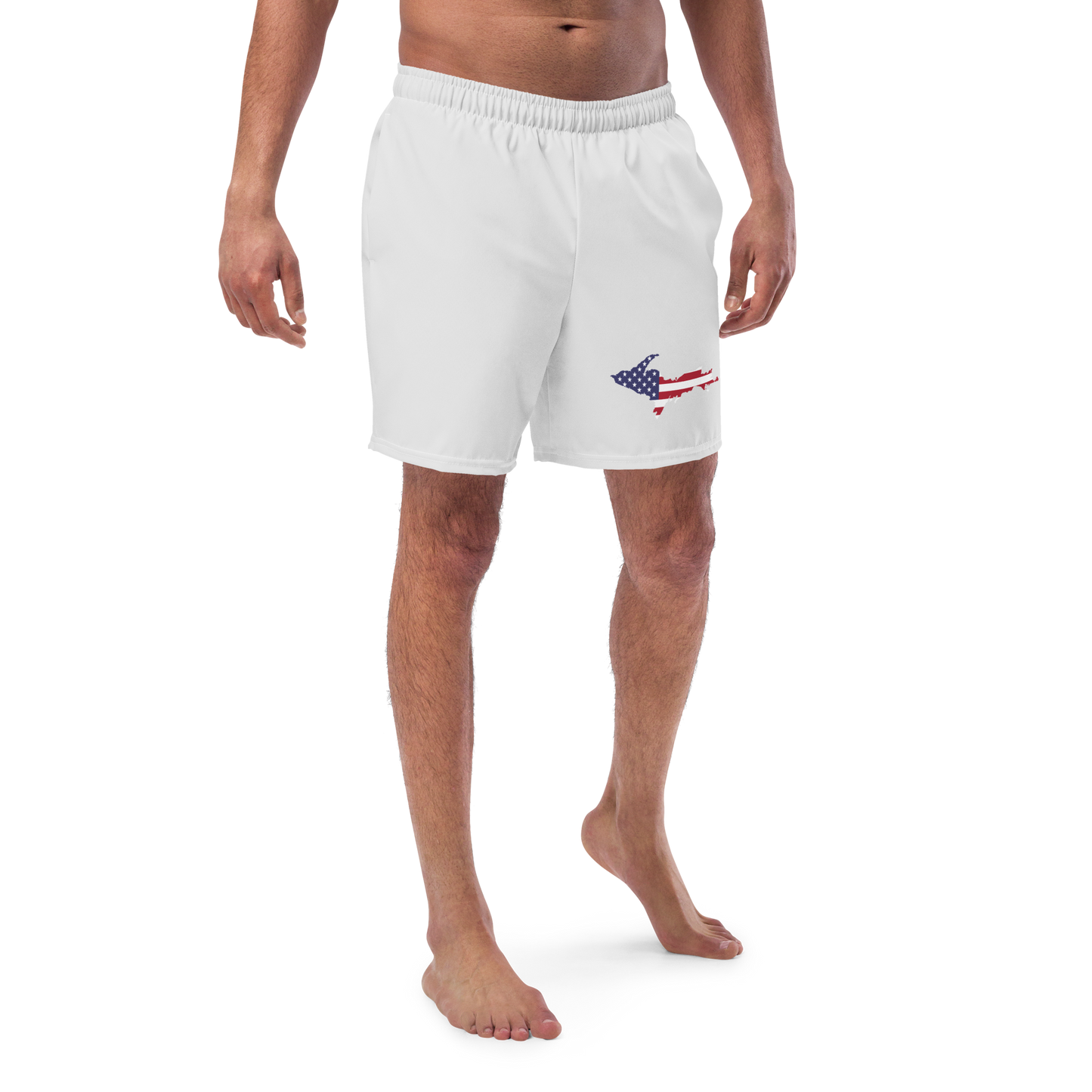 Michigan Upper Peninsula Men's Swim Trunks (w/ UP USA Flag ) | Birch Bark White