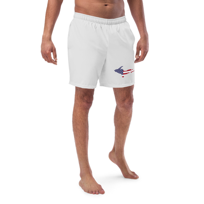 Michigan Upper Peninsula Men's Swim Trunks (w/ UP USA Flag ) | Birch Bark White