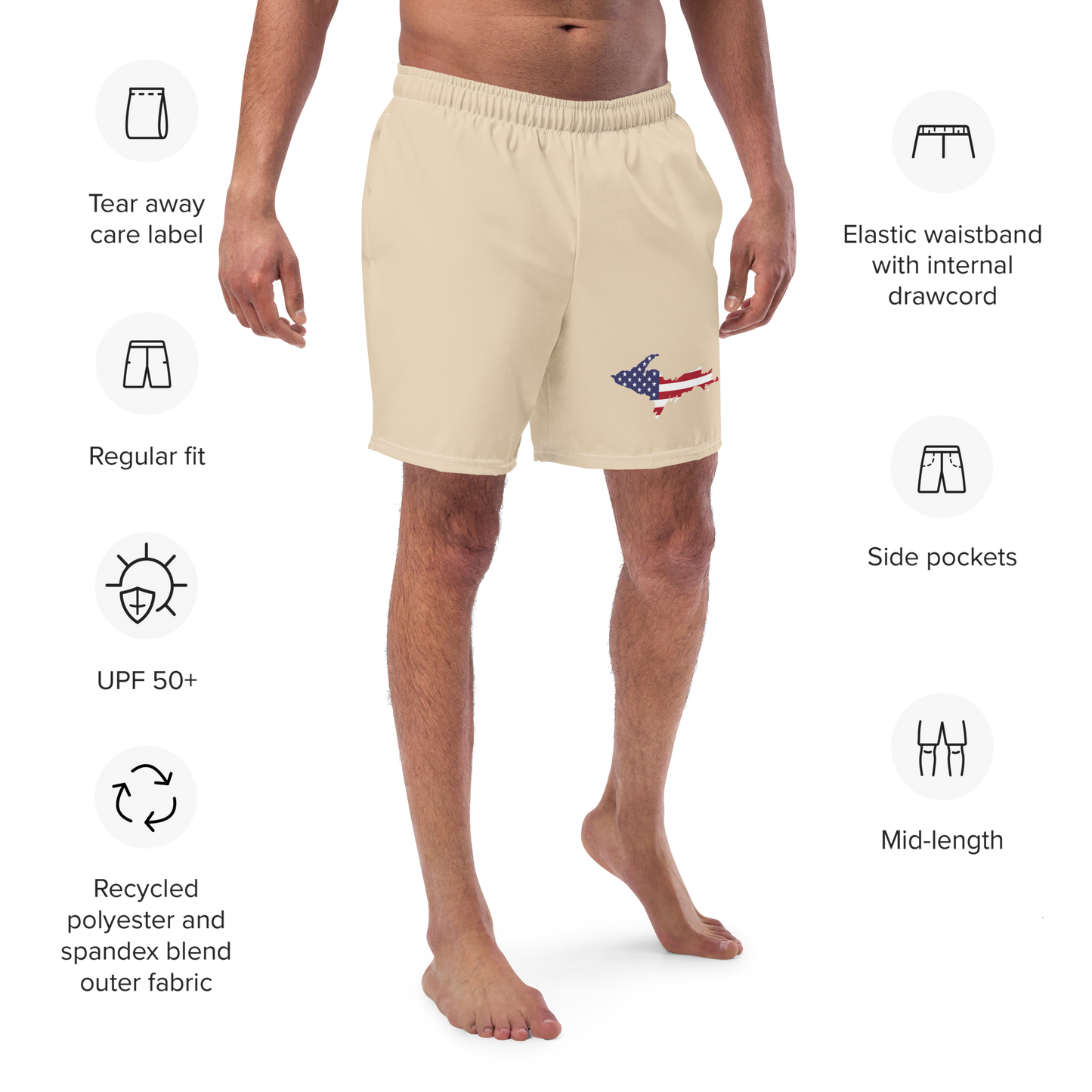 Michigan Upper Peninsula Men's Swim Trunks (w/ UP USA Flag ) | Canvas Color