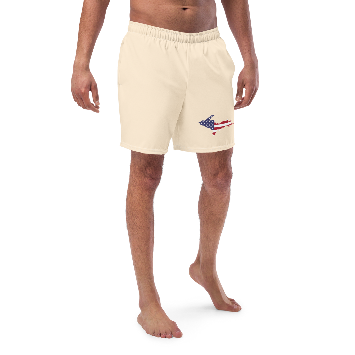 Michigan Upper Peninsula Men's Swim Trunks (w/ UP USA Flag ) | Champagne White