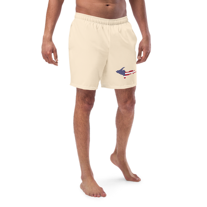 Michigan Upper Peninsula Men's Swim Trunks (w/ UP USA Flag ) | Champagne White