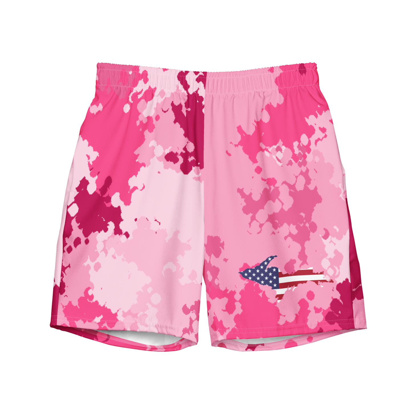 Michigan Upper Peninsula Men's Swim Trunks (w/ UP USA Flag ) | Pink Camo