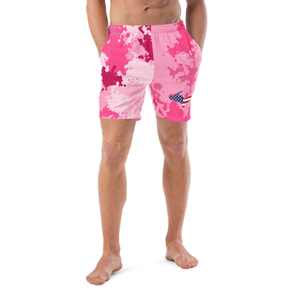 Michigan Upper Peninsula Men's Swim Trunks (w/ UP USA Flag ) | Pink Camo