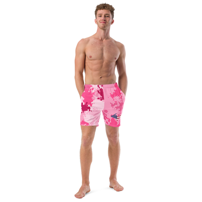 Michigan Upper Peninsula Men's Swim Trunks (w/ UP USA Flag ) | Pink Camo