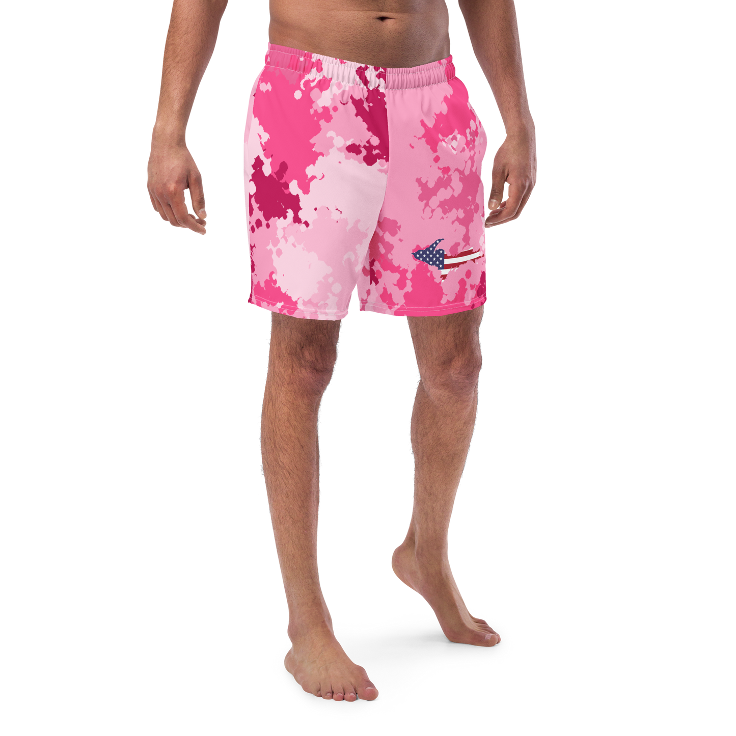 Michigan Upper Peninsula Men's Swim Trunks (w/ UP USA Flag ) | Pink Camo