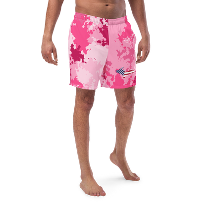 Michigan Upper Peninsula Men's Swim Trunks (w/ UP USA Flag ) | Pink Camo