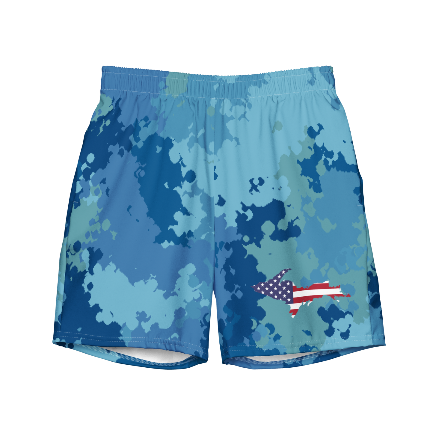 Michigan Upper Peninsula Men's Swim Trunks (w/ UP USA Flag ) | Great Lakes Camo