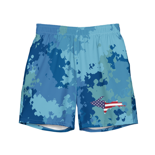 Michigan Upper Peninsula Men's Swim Trunks (w/ UP USA Flag ) | Great Lakes Camo