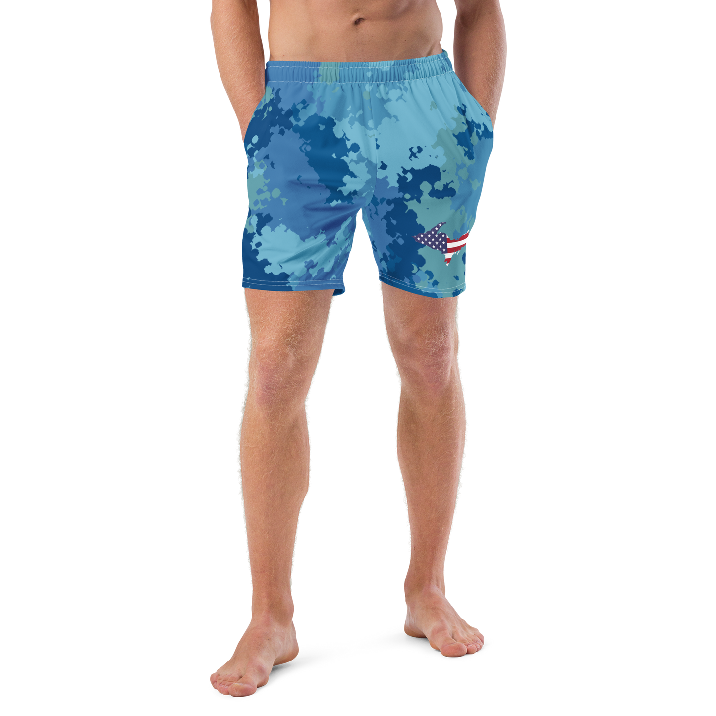 Michigan Upper Peninsula Men's Swim Trunks (w/ UP USA Flag ) | Great Lakes Camo