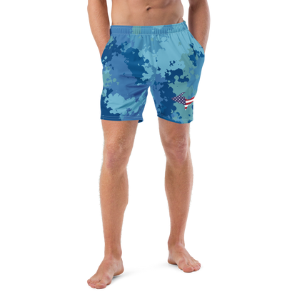 Michigan Upper Peninsula Men's Swim Trunks (w/ UP USA Flag ) | Great Lakes Camo