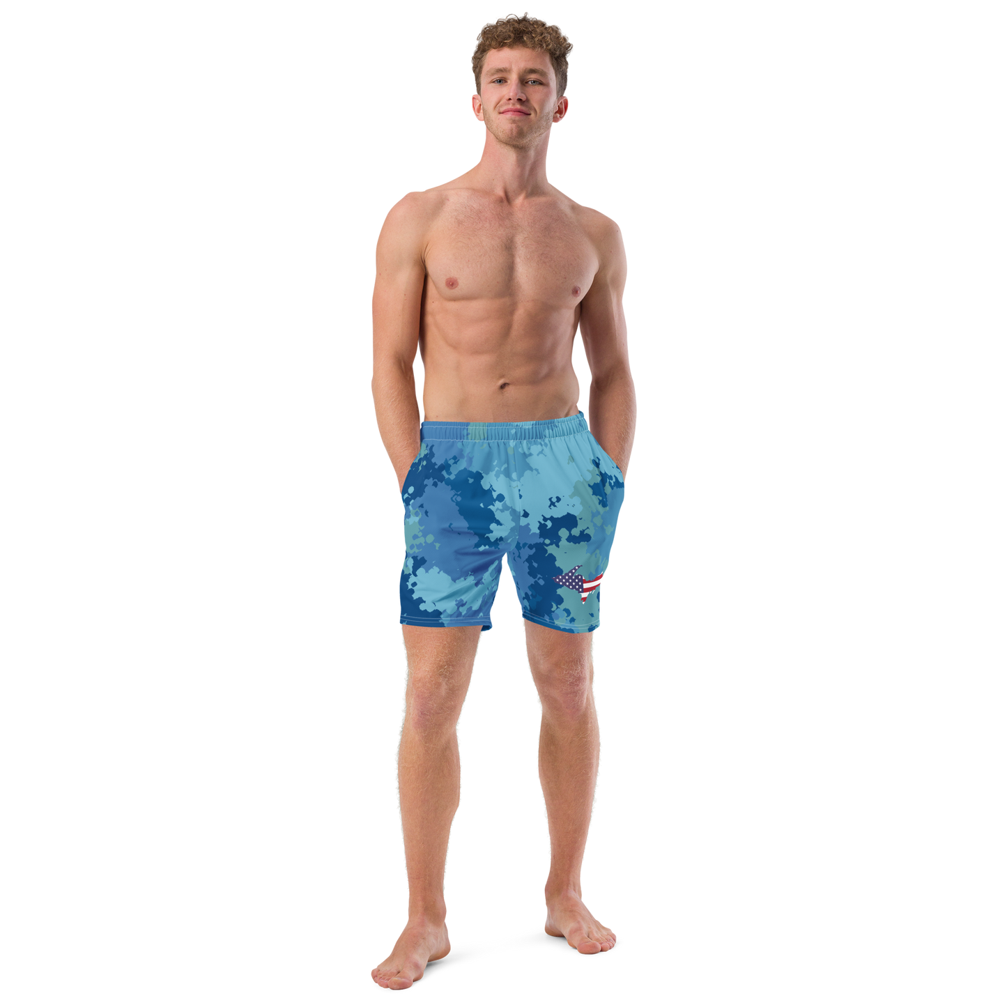 Michigan Upper Peninsula Men's Swim Trunks (w/ UP USA Flag ) | Great Lakes Camo